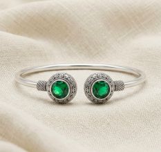 Handmade Silver Jewelry Emerald Oxidised Kada